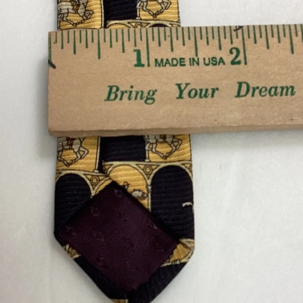 Henri Christian 100% Silk Gold Black Horse Racing Jockey Neck Tie‎